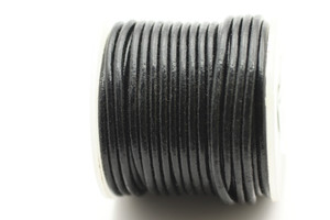 Leather Cord, Black, Dyed, 2.0 mm Round, 32 Feet (10mtrs)