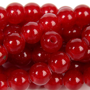 Red Agate, Dyed, Smooth Round, 8mm with 2mm Hole, One Strand