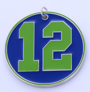 Round Blue & Green Enamel #12 Pendant, 50mm Round Blue & Green Enamel #12 Pendant, 50mm