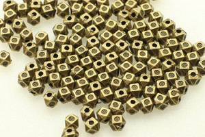 BEAD, Hex with Design, 3.5x3.5mm, Antique Bronze Plated (metal alloy), approx 190 per bag