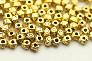BEAD, Hex with Design, 3x4mm, Antique Gold Plated (metal alloy), approx 190 per bag