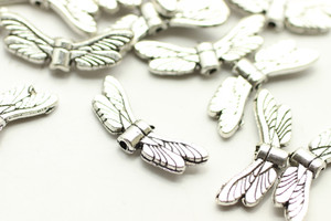 Angel Wing, Double Sided, 6x20x3mm, Antique Silver Plated Metal Alloy, approx. 26 PCS
