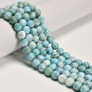 Larimar, Natural, Smooth Round, One 8mm Strand.
