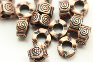 TUBE, 7x9 4mm hole, Antique Copper Plated (metal alloy), approx 15 per bag