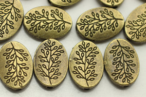 TREE on Oval Bead, 14x10x3mm, Antique Bronze Plated (metal alloy), approx 15 per bag