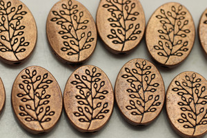 TREE on Oval Bead, 14x10x3mm, Antique Copper Plated (metal alloy), approx 15 per bag