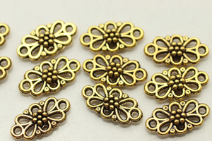 CONNECTOR, Patterned, Double Sided, 16x8x3mm, Antique Gold Plated (metal alloy), approx 45 per bag
