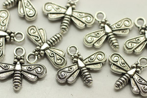 Dragonfly, Double Sided, 16x19x3mm, Antique Silver Plated Metal Alloy, approx. 14 PCS