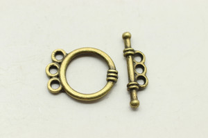 Toggle, Three Strand, 18x14x2mm, bar is 20x5mm at loop, Antique Bronze Plated Metal Alloy, approx. 14 sets