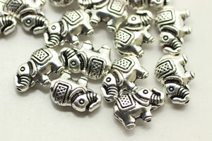 Elephant, Double Sided, 11x10x4mm, Antique Silver Plated Metal Alloy, approx. 9 PCS