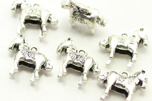 Horse, Double Sided, 16x12x6mm, Antique Silver Plated(Metal Alloy, approx. 14 PCS