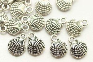 CLAM SHELL, Double Sided, 12x10x3.5mm, Antique Silver Plated (Metal Alloy), approx 24