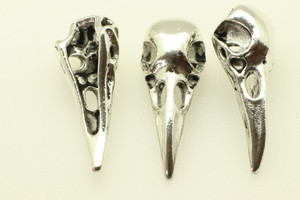 Crow Skull, Double Sided, 34x12x10mm, Antique Silver Plated (Metal Alloy), approx 4 per bag