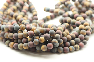 8mm Tiger's Eye, Mix Color, Matte, Heated, Smooth Round