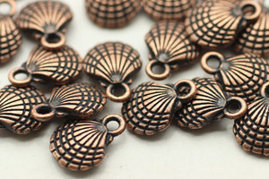 CLAM SHELL, Double Sided, 12x10x3.5mm, Antique Copper Plated (Metal Alloy), approx 24