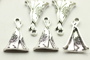Teepee, 22x14.5x3.5mm, Antique Silver Plated (Metal Alloy), approx 10 per bag