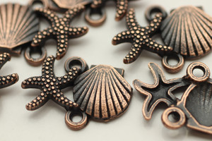 SHELL & STARFISH CONNECTOR, 18x12x2.5mm, Antique Copper Plated (Metal Alloy), approx 26