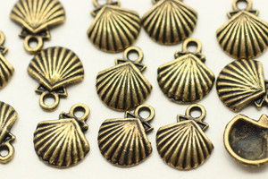 SCALLOP SHELL, 14x12x3mm, Antique Bronze Plated (Metal Alloy), approx 29 per bag