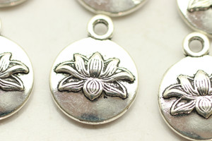 Lotus Flower, Double Sided, 16x13x3mm, Antique Silver Plated (Metal Alloy), approx 20 per bag