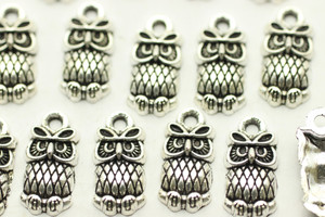 Owl, 14.4x7.3mm, Antique Silver Plated Metal Alloy, approx. 44 PCS