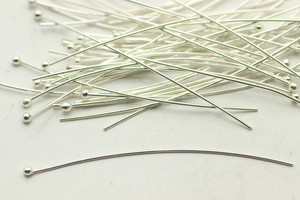 Ball Headpin, 2", 22 Gauge, Silver Plated Brass, approx. 50 PCS