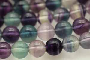 Fluorite, Purple Rainbow, Natural, Smooth Round, 8mm, One Strand