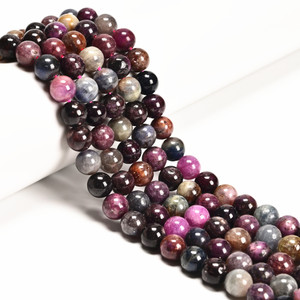Ruby & Sapphire Mix, Natural, 8mm Smooth Round