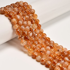 Citrine, Quartz, Heated, Smooth Round, One 8mm Strand