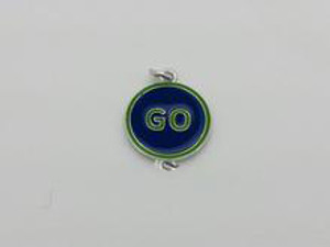 Round Blue & Green "Go" Charm, Double Loop, 18mm Round Blue & Green "Go" Charm, Double Loop, 18mm