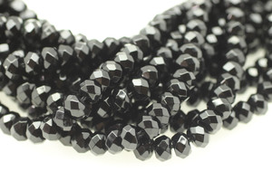 Onyx, Black, Dyed, Faceted Rondelle, 6x4mm, One Strand