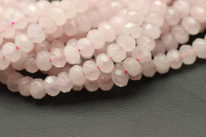Rose Quartz, Enhanced, Faceted Rondelle, 6x4mm, One Strand