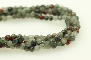 Bloodstone, Red, Natural, Faceted Round, 4mm Strand