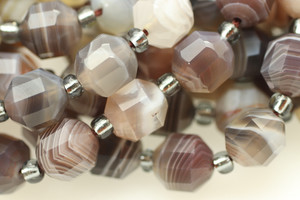Botswana Agate, Dark, Natural, Faceted Off Round, 8mm, One Strand