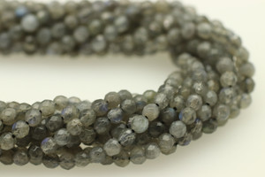 Labradorite, Blue, Natural, Faceted Round 4mm, One Strand