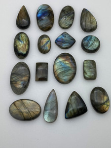 Labradorite, Cabochons, 100 Gram Lot, Assorted Shapes & Sizes Labradorite, Cabochons, 100 Gram Lot, Assorted Shapes & Sizes