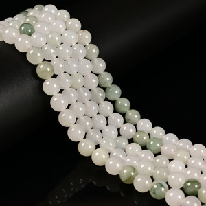 Jade, Nephrite, White & Green, Natural, Smooth Round 8mm