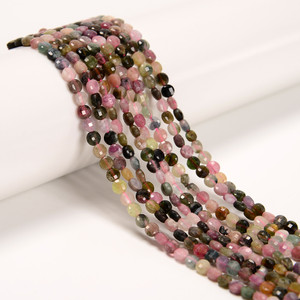 Tourmaline, Mixed, Natural, Faceted Coin, One 4mm Strand