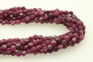 Ruby, Heated, Faceted Coin, 4mm, One Strand