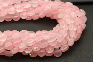 Rose Quartz, Enhanced,  Faceted Coin, 6mm, One Strand