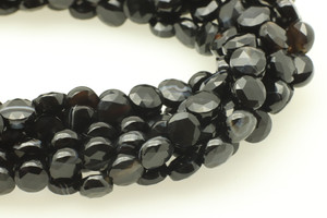 Agate, Black, Dyed and/or Heated, Faceted Coin, 6mm, One Strand