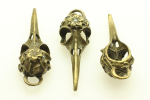 Floral Bird Skull, Double Sided, 41x13x11mm, Antique Bronze Plated (Metal Alloy), approx 3 per bag