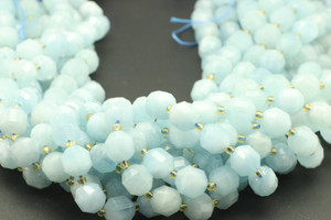 Aquamarine, Heated, Faceted Off Round, 10mm, One Strand