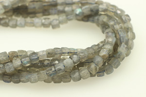 Labradorite, Natural, Faceted Cube, 4mm, One Strand