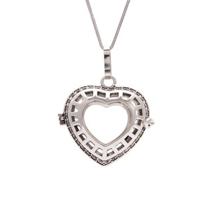 Cage, Open Heart, Silver Plated Metal Alloy, Pendant, 30x31.5x13mm