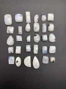 Moonstone & Tourmaline, Cabochons, 100 gram Lot Assorted Shapes & Sizes