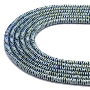 Green, Matte, Hematite, Wavy Spacer, Manmade, One 4x1mm Strand