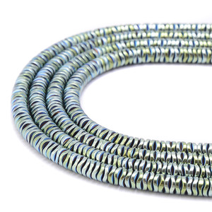 Green, Shiny, Hematite, Wavy Spacer, Manmade, One 6x1mm Strand