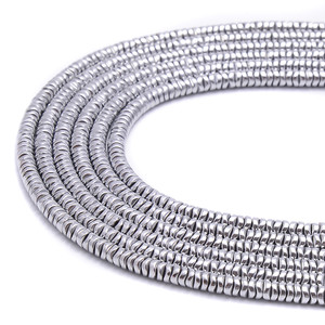 Silver, Shiny, Hematite, Wavy Spacer, Manmade, One 4x1mm Strand