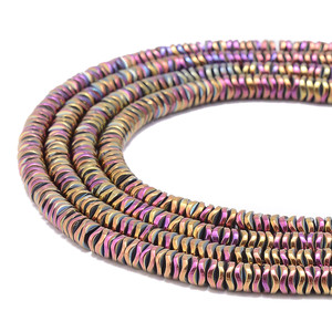 Multicolor Rainbow, Shiny, Hematite, Wavy Spacer, Manmade, One 6x1mm Strand