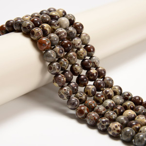 Ocean Jasper, Brown, Natural, Smooth Round, One 8mm Strand